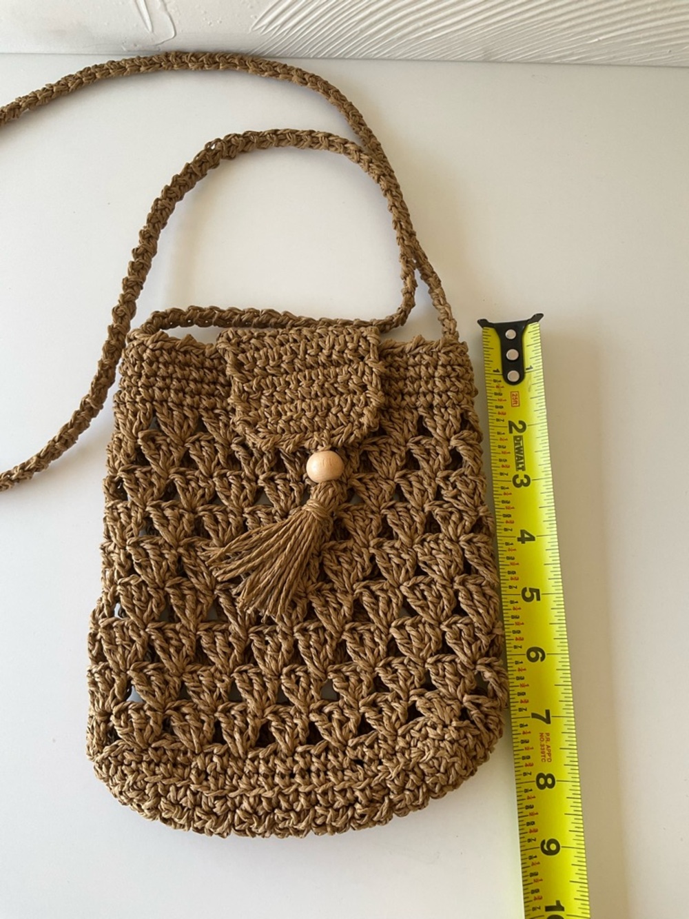Handmade Paper Yarn Crochet Crossbody Bag - Brown - Picture 3 of 3